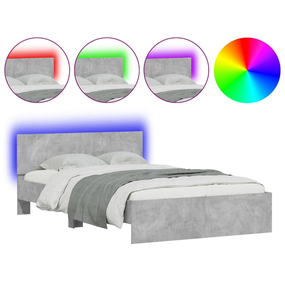 Vidaxl (Concrete Grey, 120 X 190 Cm) Bed Frame With Headboard And Led Bed Base Mattress Foundation Bedstead