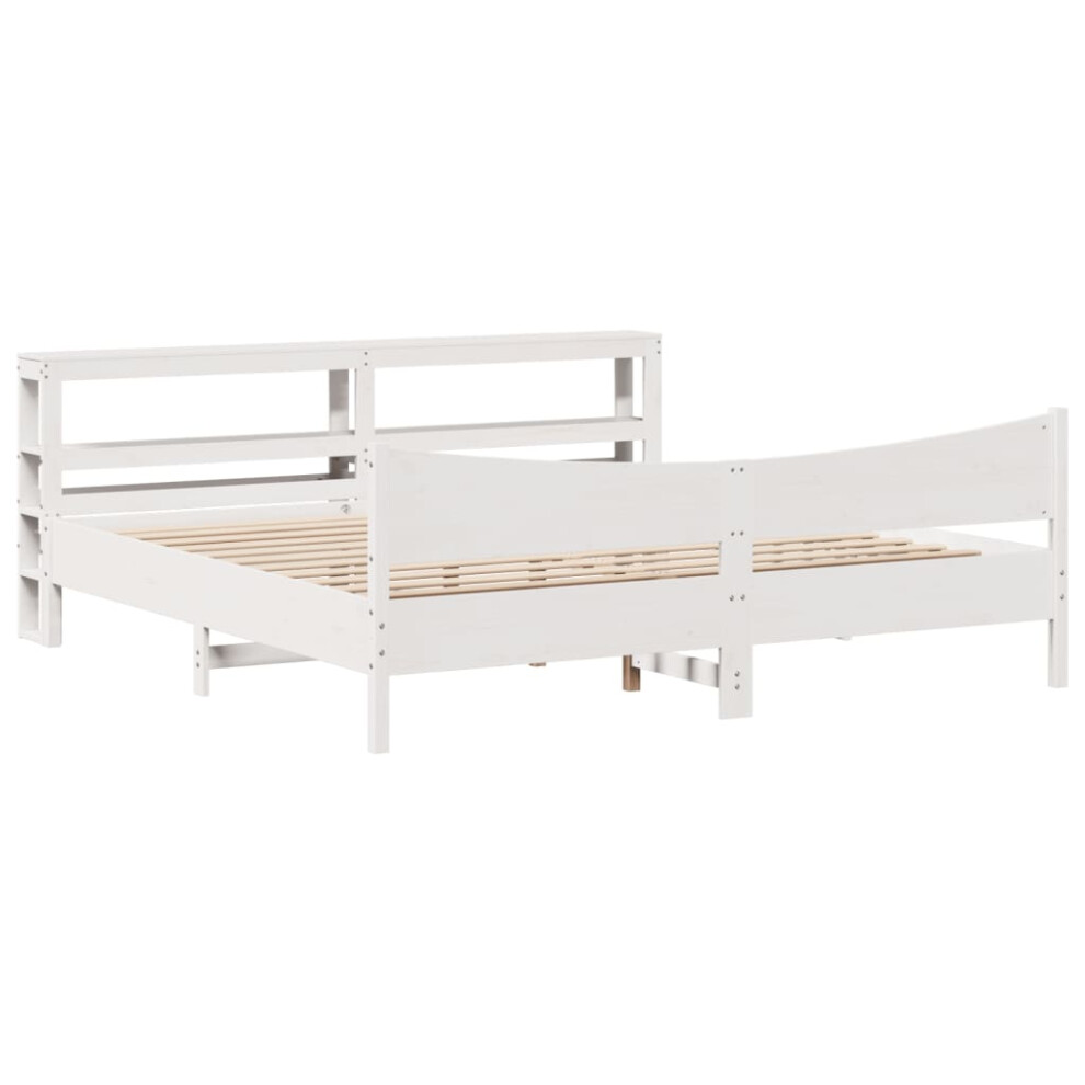 Vidaxl (White, 200 X 200 Cm) Bed Frame With Headboard Bed Base White 100X200 Cm Solid Wood Pine