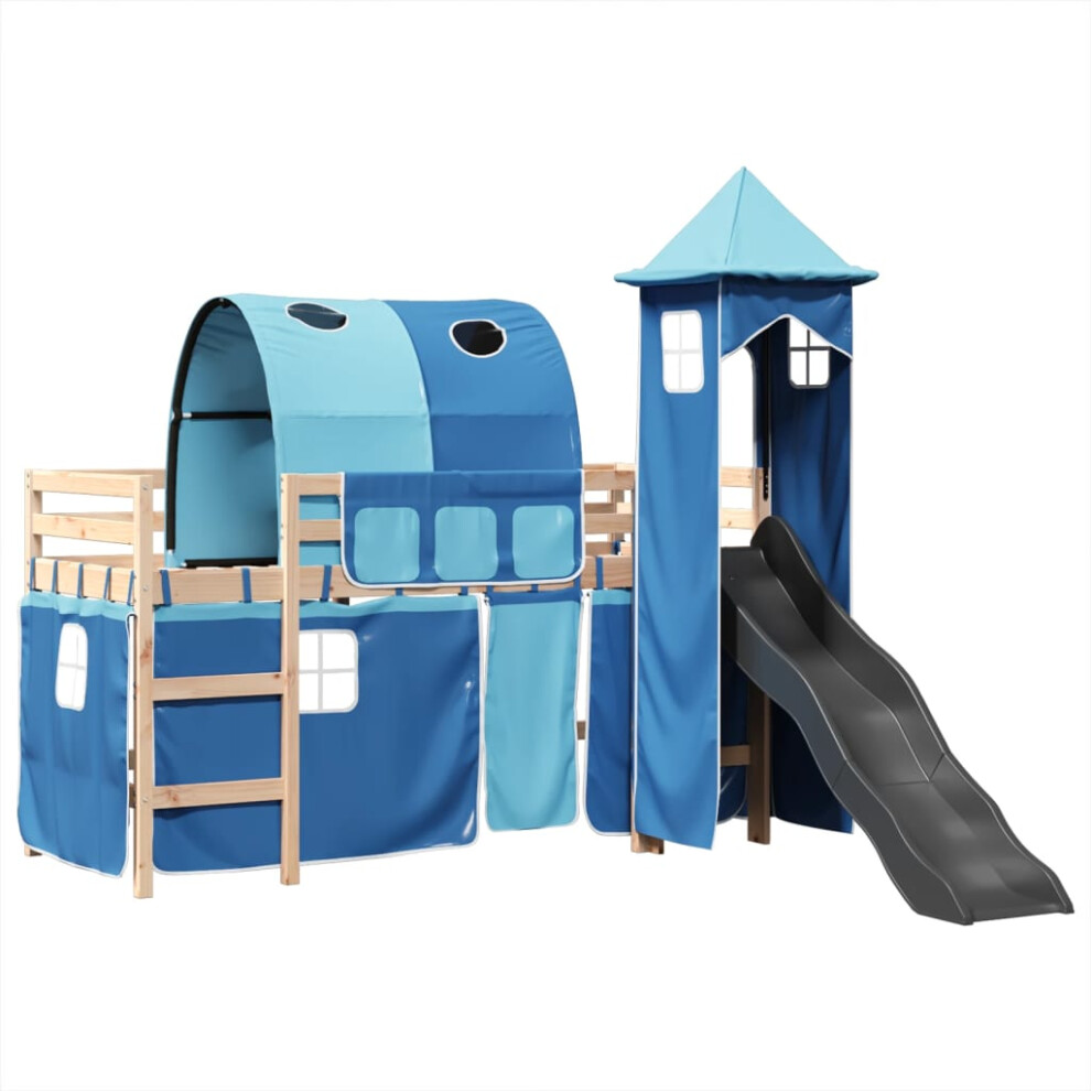 (blue, 80 x 200 cm) vidaXL Kids' Loft Bed with Tower Kids Bunk Bed Blue 90x190 cm Solid Wood Pine