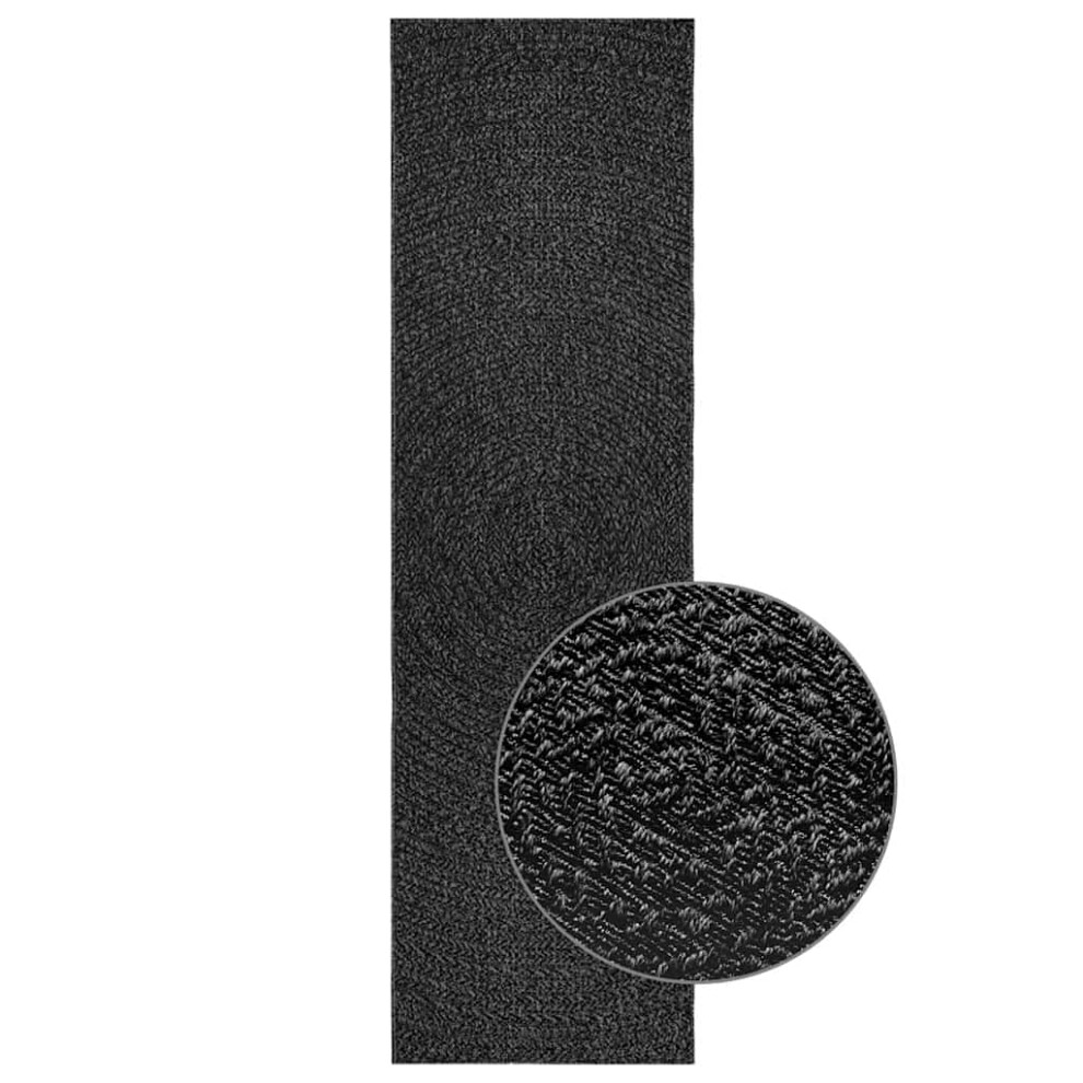 (anthracite, 80 x 250 cm/round design) vidaXL Rug Floor Carpet for Indoor and Outdoor Door Mat Kitchen Rug Jute Look