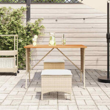 (beige) vidaXL Garden Table with Acacia Wood Top Black 105x75x72 cm Poly Rattan