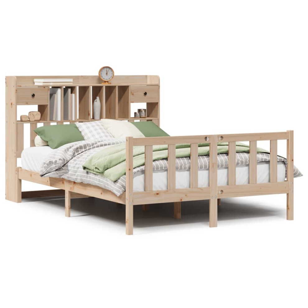 Vidaxl (Natural, 140 X 200 Cm) Bookcase Bed Without Mattress Bed White 120X200 Cm Solid Wood Pine