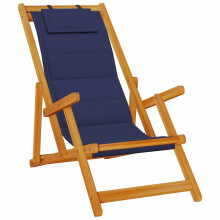 (blue) vidaXL Folding Beach Chair with Armrests Blue Acacia Wood & Textilene