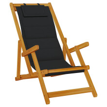 (black) vidaXL Folding Beach Chair with Armrests Blue Acacia Wood & Textilene
