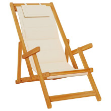 (cream) vidaXL Folding Beach Chair with Armrests Blue Acacia Wood & Textilene