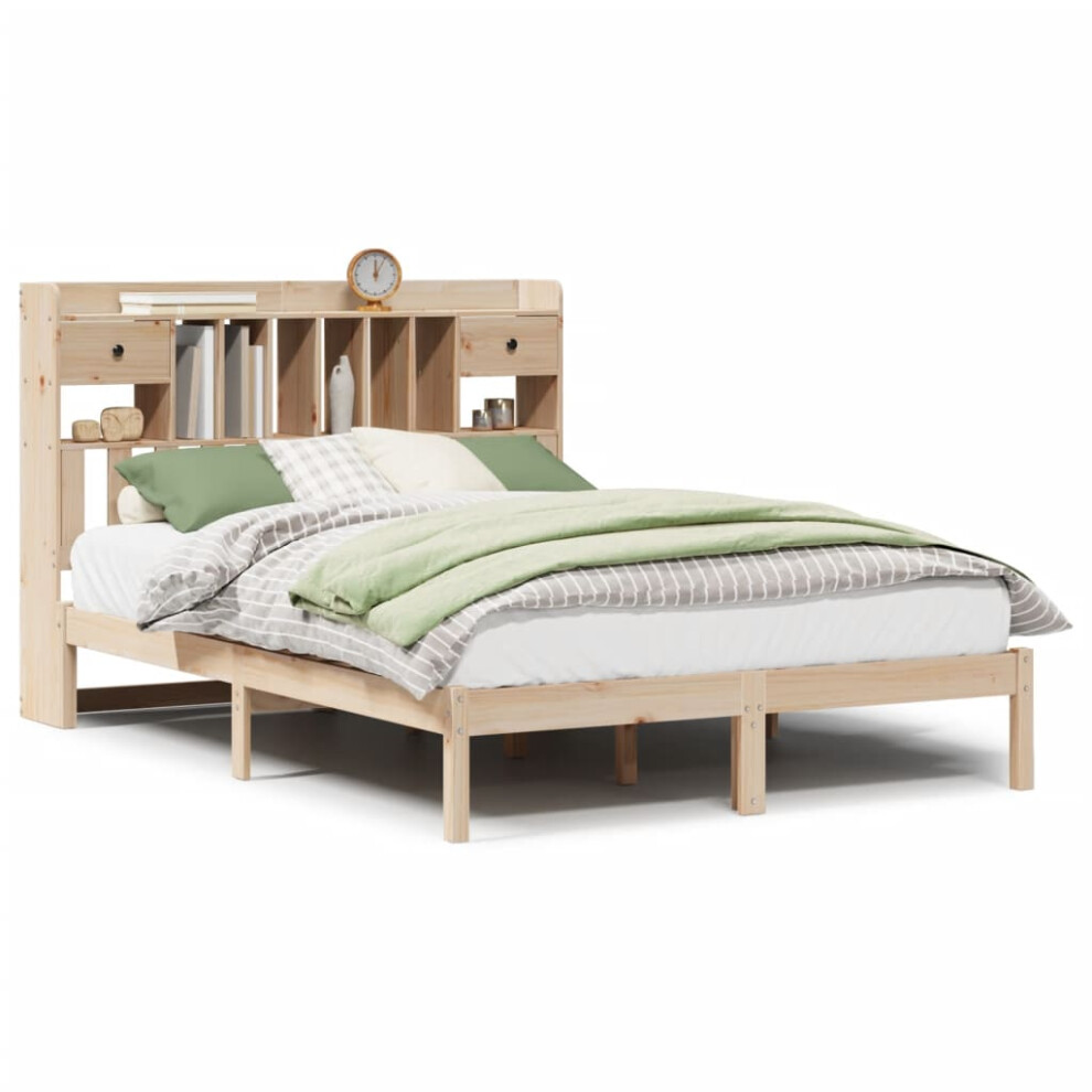 Vidaxl (Natural, 140 X 200 Cm) Bookcase Bed Without Mattress Bed Frame 120X200 Cm Solid Wood Pine