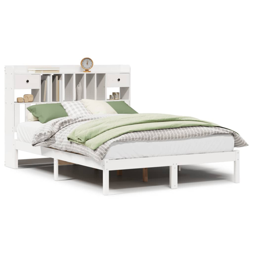 Vidaxl (White, 140 X 200 Cm) Bookcase Bed Without Mattress Bed Frame 120X200 Cm Solid Wood Pine