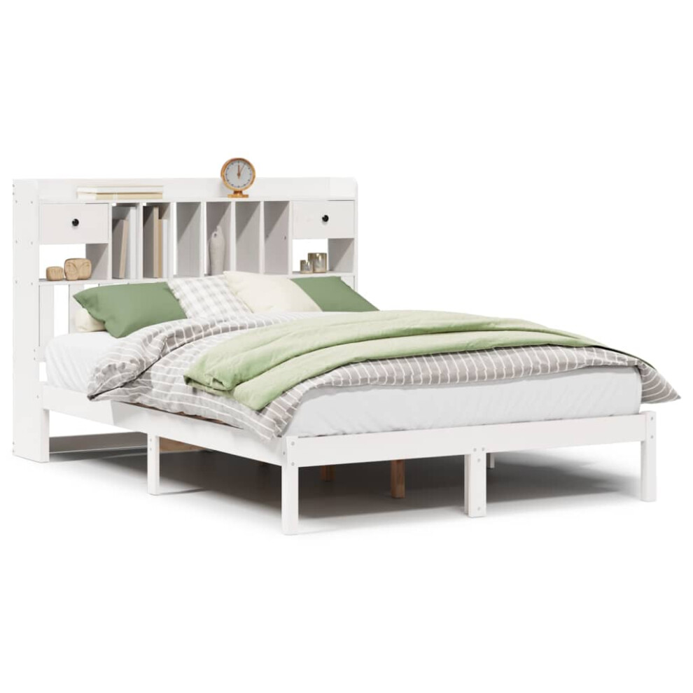 Vidaxl (White, 160 X 200 Cm) Bookcase Bed Without Mattress Bed Frame 120X200 Cm Solid Wood Pine