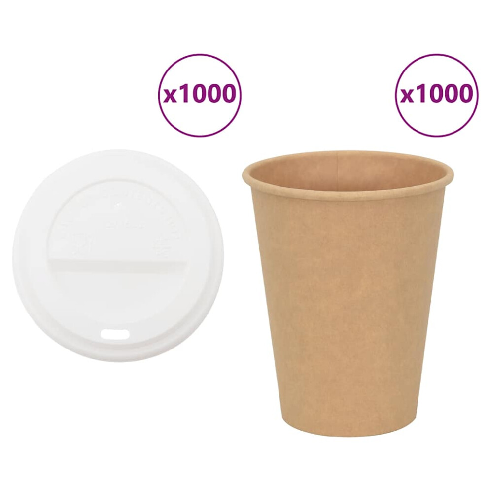 (12oz/300ml) vidaXL Paper Coffee Cups with Lids Disposable Cup Hot Beverage Cup 1000 pcs