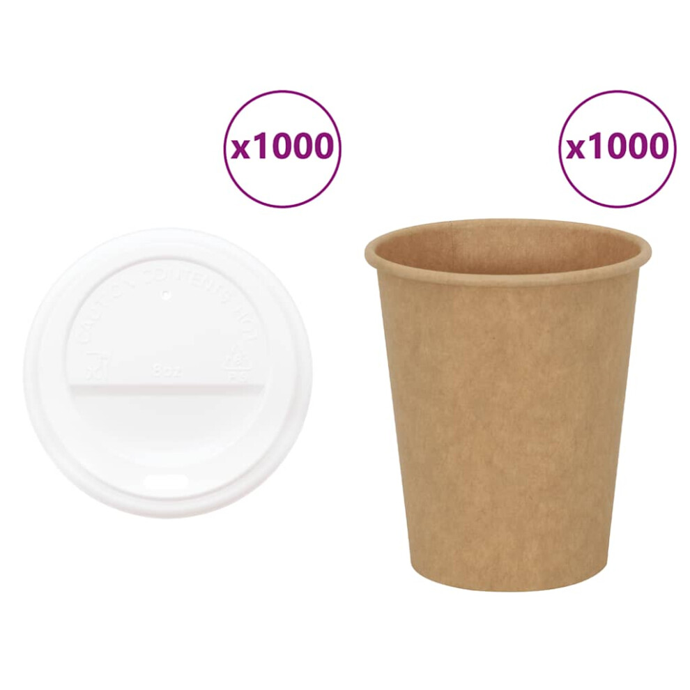 (8oz/200ml) vidaXL Paper Coffee Cups with Lids Disposable Cup Hot Beverage Cup 1000 pcs