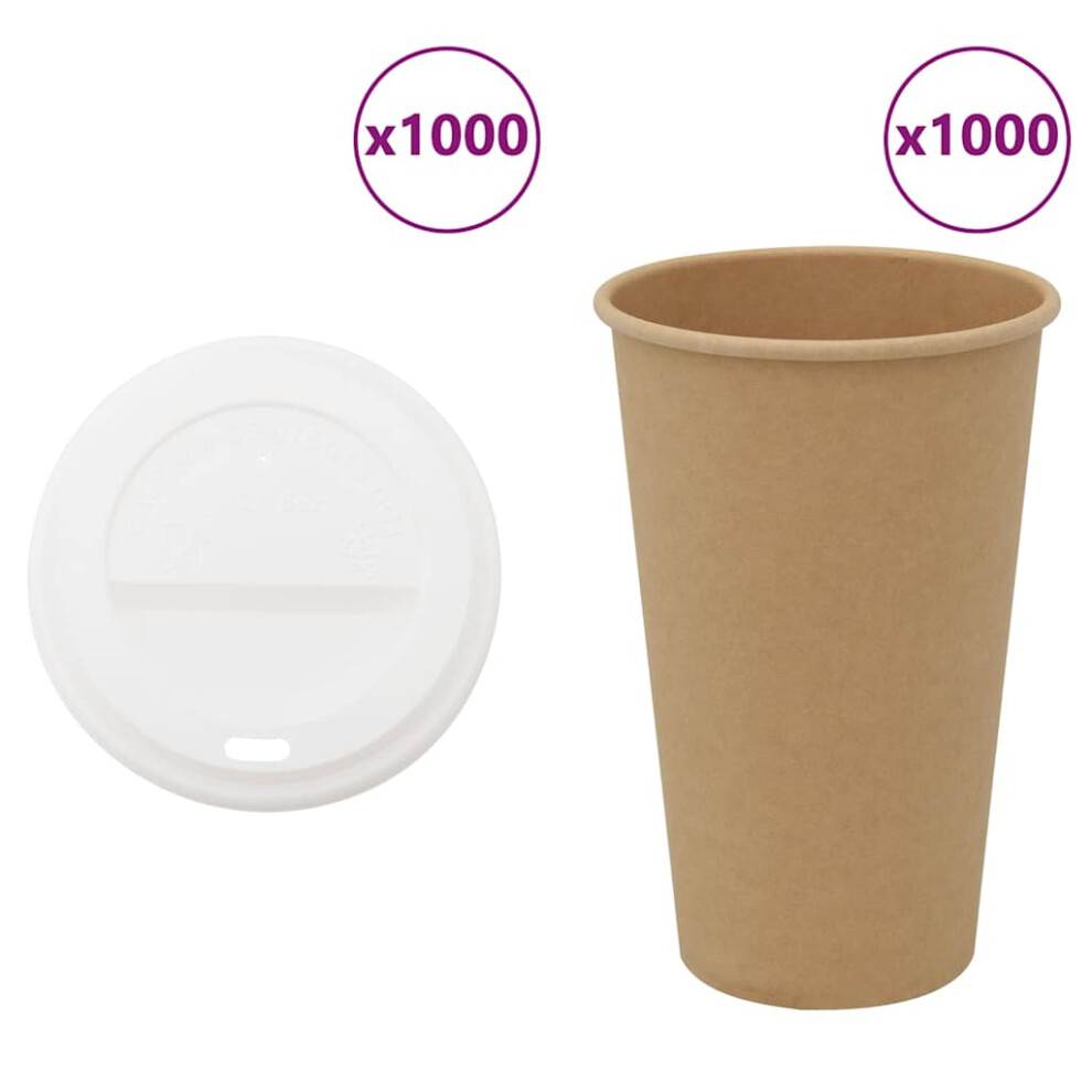 Vidaxl (16Oz/400Ml) Paper Coffee Cups With Lids Disposable Cup Hot Beverage Cup 1000 Pcs