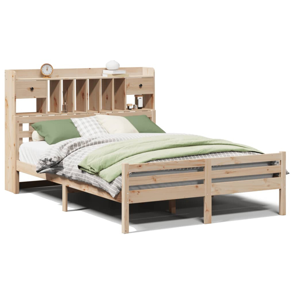 Vidaxl (Natural, 140 X 190Cm) Bookcase Bed Without Mattress Home Bed Frame 100X200cm Solid Wood Pine