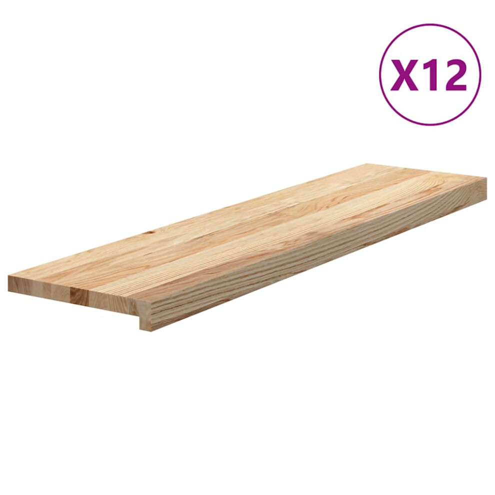Vidaxl (Natural, 100 X 25 X 2 Cm/ 12 Pcs) Stair Treadss Step Mat Door Mat Tread Mat Untreated Solid Wood Oak
