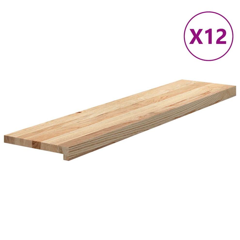 Vidaxl (Natural, 110 X 30 X 2 Cm/ 12 Pcs) Stair Treadss Step Mat Door Mat Tread Mat Untreated Solid Wood Oak