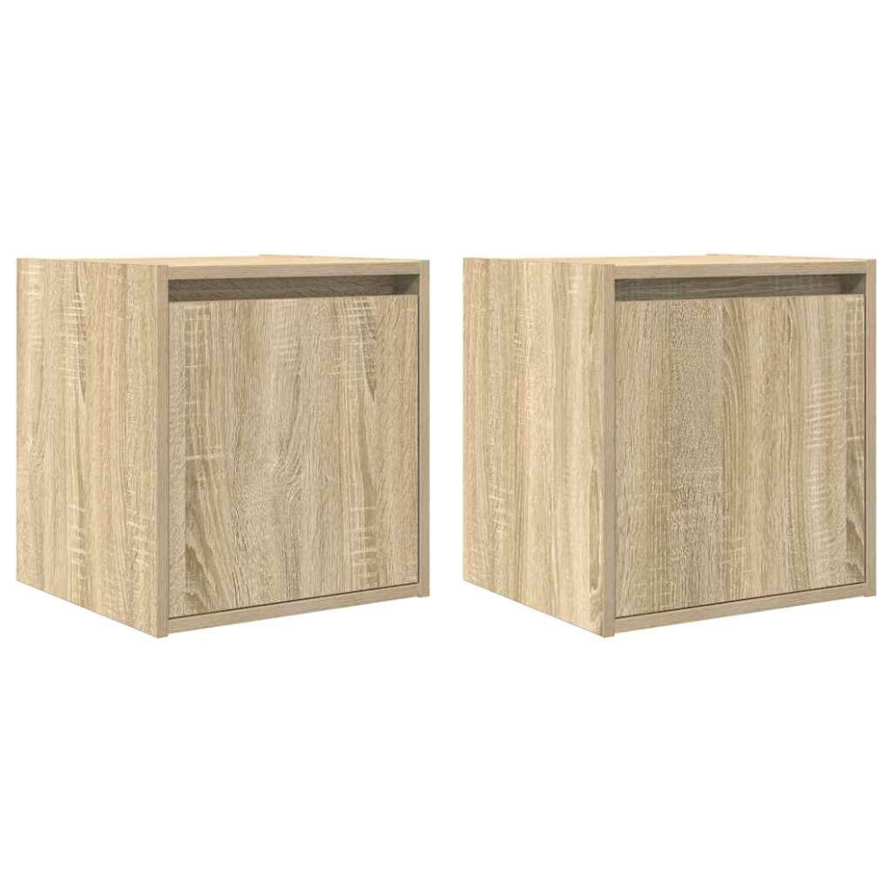 Vidaxl (Sonoma Oak, 2 Pcs) Wall-Mounted Bedside Cabinets 2 Pcs Concrete Grey 38X34x40 Cm