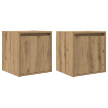 (artisan oak, 2 pcs) vidaXL Wall-Mounted Bedside Cabinets 2 pcs Concrete Grey 38x34x40 cm