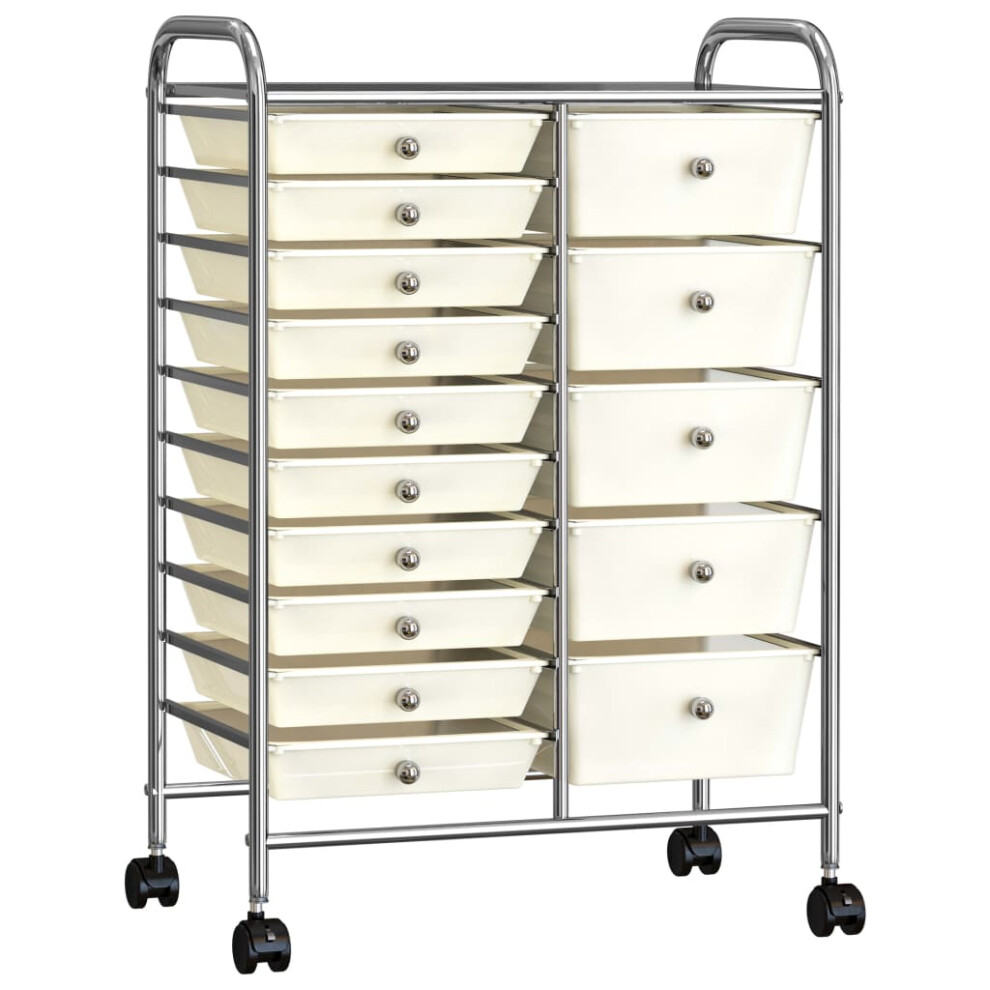 vidaXL 15-Drawer Mobile Storage Trolley XXL White Plastic Multipurpose Drawer