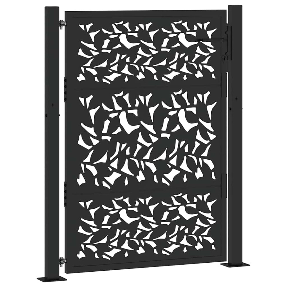 Vidaxl (Steel/Black, 105 X 130 Cm/Leaf Design) Garden Gate 105X180 Cm Weathering Steel Flame Design Fence Gate