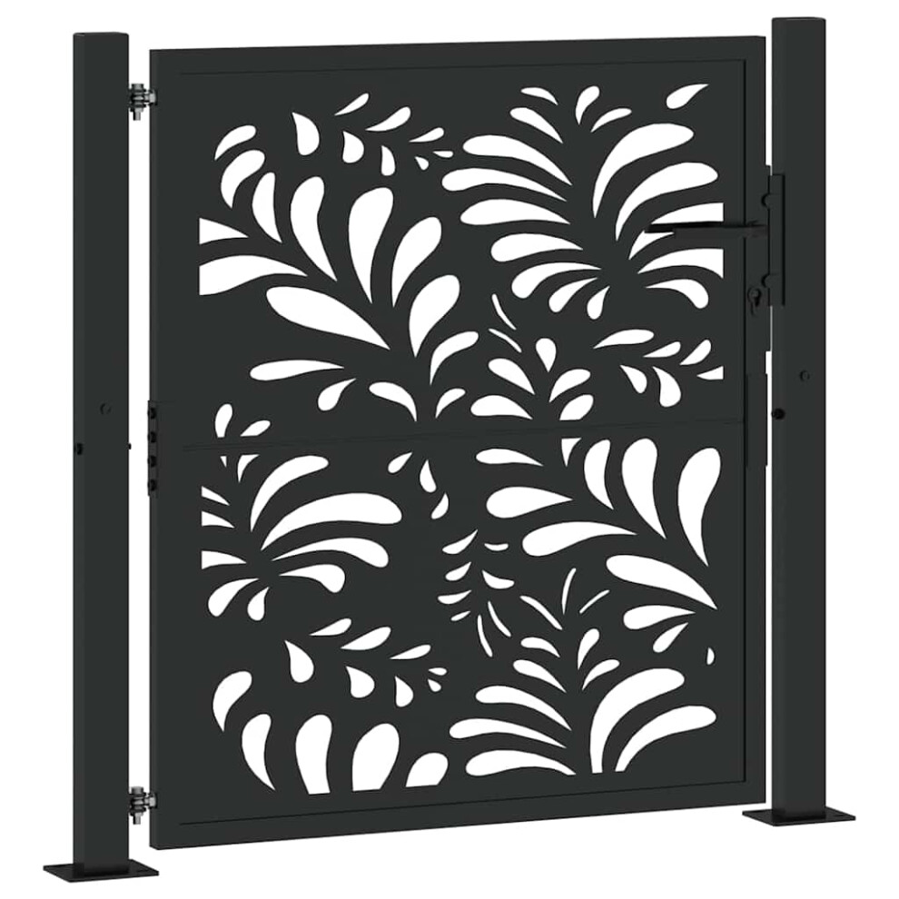Vidaxl (Steel/Black, 105 X 106 Cm/Wave Design) Garden Gate 105X180 Cm Weathering Steel Flame Design Fence Gate