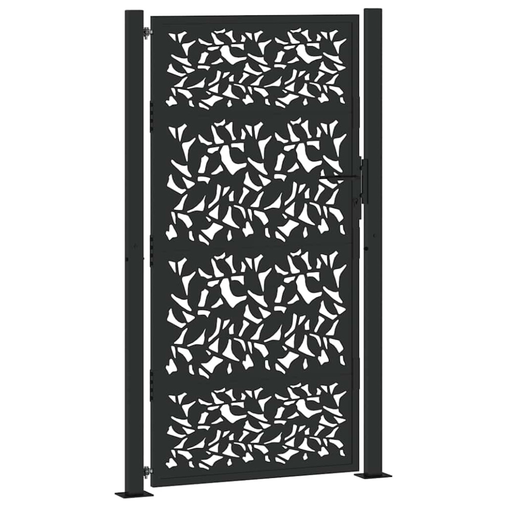 Vidaxl (Steel/Black, 105 X 180 Cm/Leaf Design) Garden Gate 105X180 Cm Weathering Steel Flame Design Fence Gate