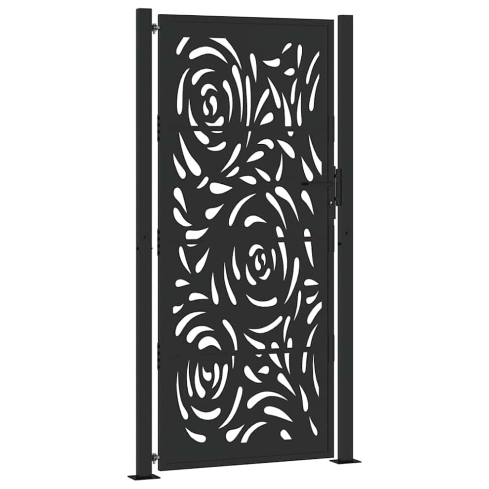 Vidaxl (Steel/Black, 105 X 205 Cm/Flame Design) Garden Gate 105X180 Cm Weathering Steel Flame Design Fence Gate
