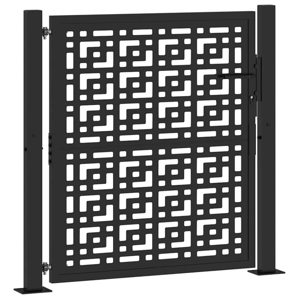 Vidaxl (Steel/Black, 105 X 106 Cm/Cross Design) Garden Gate 105X180 Cm Weathering Steel Flame Design Fence Gate