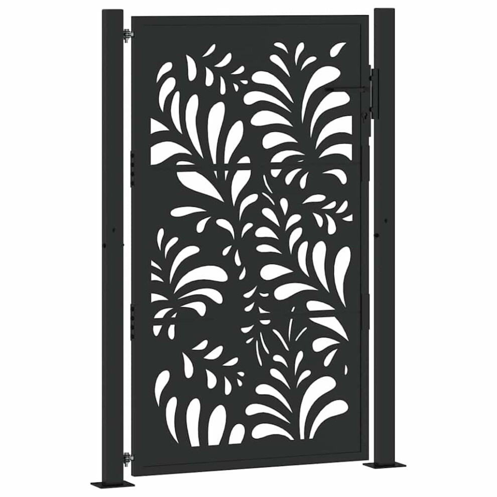Vidaxl (Steel/Black, 105 X 155 Cm/Wave Design) Garden Gate 105X180 Cm Weathering Steel Flame Design Fence Gate