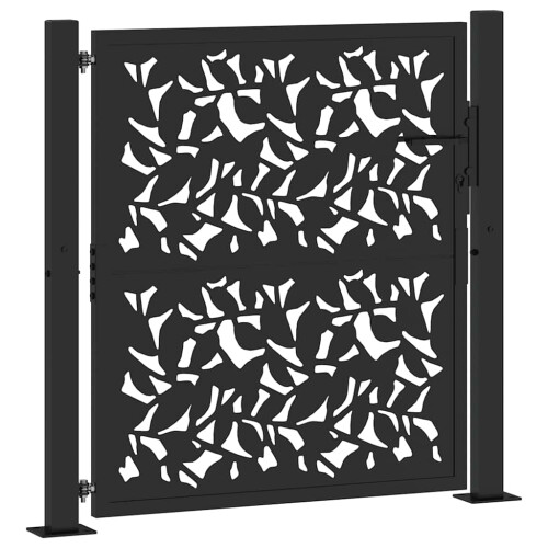(steel/black, 105 x 106 cm/leaf design) vidaXL Garden Gate 105x180 cm Weathering Steel Flame Design fence gate