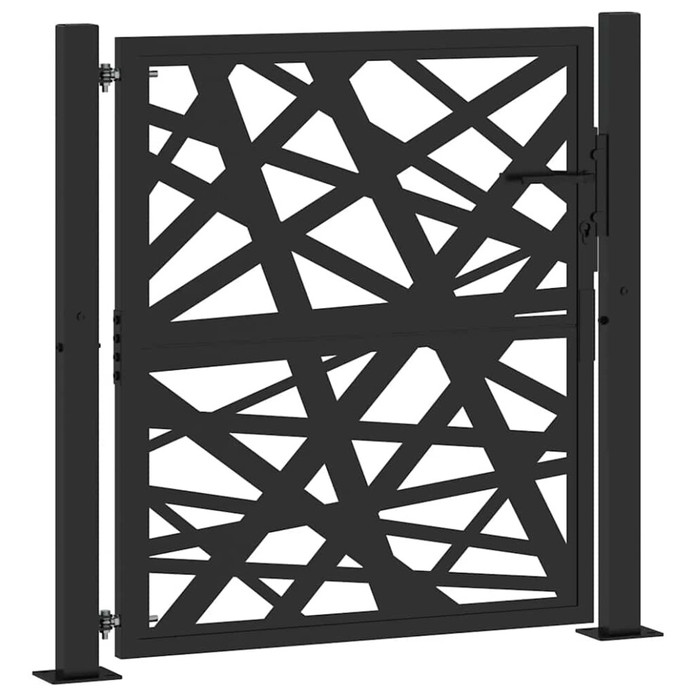 Vidaxl (Steel/Black, 105 X 106 Cm/Light Design) Garden Gate 105X180 Cm Weathering Steel Flame Design Fence Gate