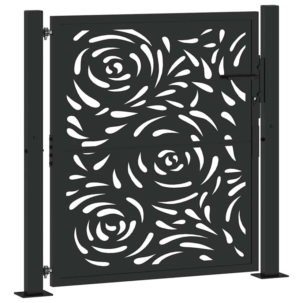 Vidaxl (Steel/Black, 105 X 106 Cm/Flame Design) Garden Gate 105X180 Cm Weathering Steel Flame Design Fence Gate