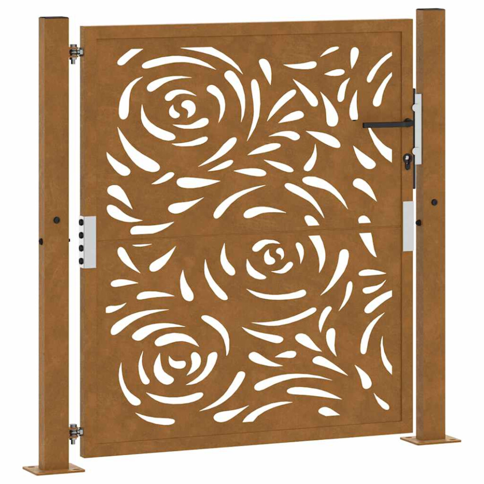 (Weathering Steel/Brown, 105 X 105 Cm/Flame Design) Vidaxl Garden Gate 105X180 Cm Weathering Steel Flame Design Fence Gate 8721158572714