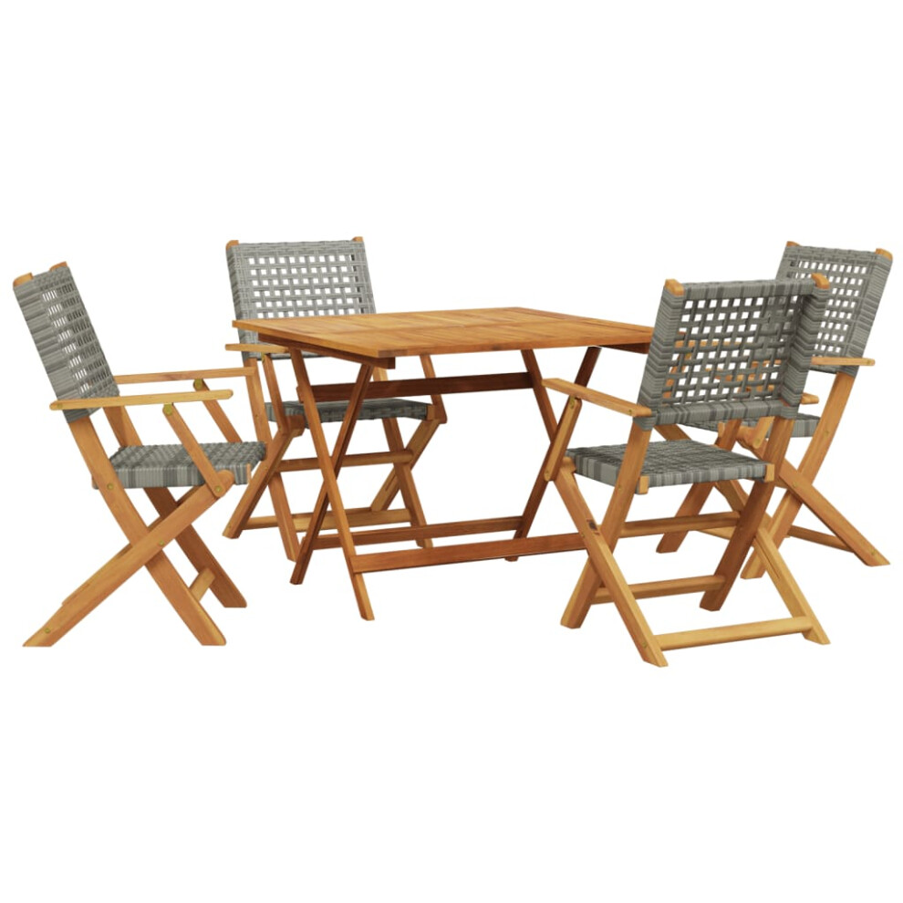 Vidaxl Garden Dining Set 5 Piece Table & Chair Grey Poly Rattan And Solid Wood