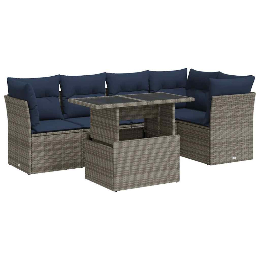 vidaXL 6 Piece Garden Sofa Set with Cushions Grey Poly Rattan Acacia-image-OPC-PG7JYTQ-NEW