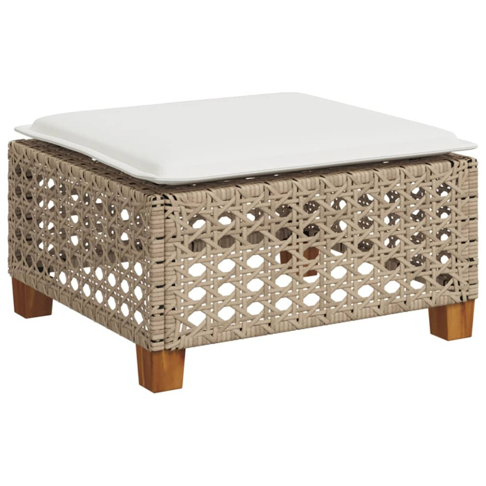 vidaXL Garden Stool with Cushion Outdoor Ottoman Cube Stool Beige Poly Rattan