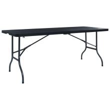 vidaXL Folding Garden Table Black 75cm HDPE Imitation Rattan Camping Table