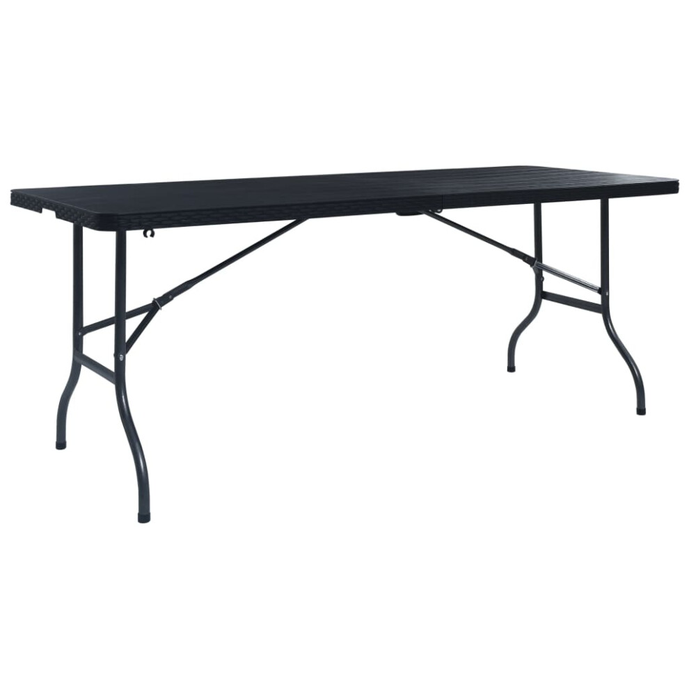 Vidaxl Folding Garden Table Black 75Cm Hdpe Imitation Rattan Camping Table