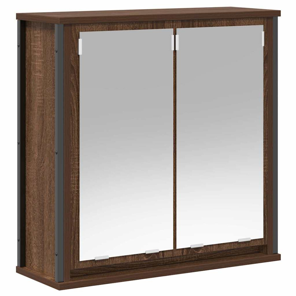 vidaXL Brown Oak Bathroom Wall Cabinet with Mirror, 60x21x60 cm - Dual Mirrors, 2 Shelves, Wall-Mounted