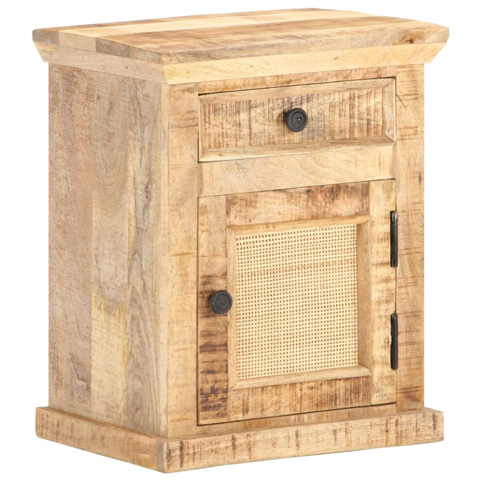 vidaXL Solid Mango Wood Bed Cabinet Natural Cane Nightstand Bedroom Furniture