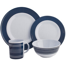 Navy Pinstripe Melamine 16 pce Dinner Set by Flamefield