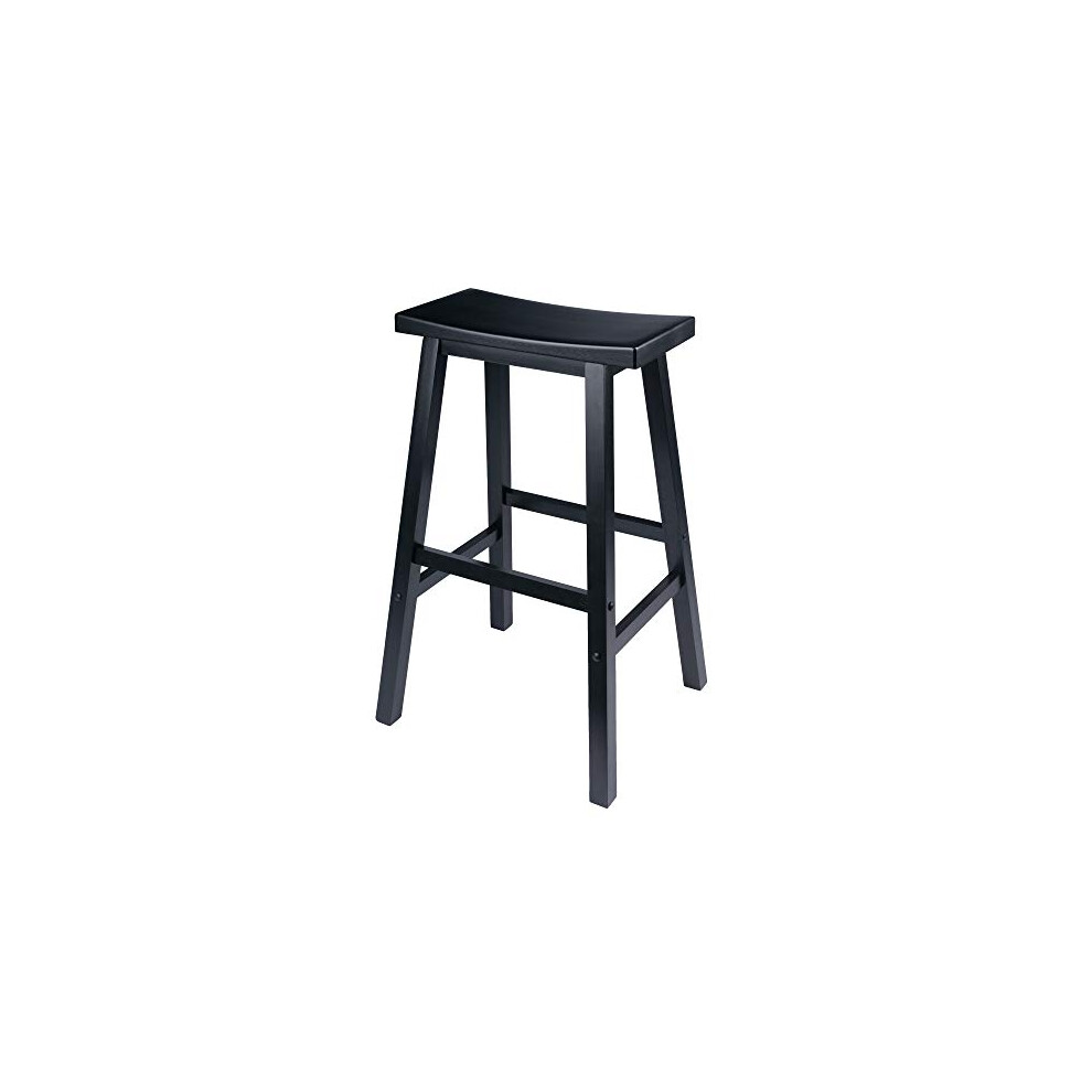 Winsome Satori Saddle Seat Bar Stool, 29in, Black Finish, Solid Wood, Transitional Style