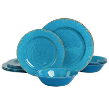 Laurie Gates 94893.12 Gibson Melamine Dinnerware Set, Light Blue