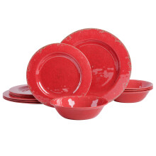 Laurie Gates by Gibson Mauna Melamine Dinnerware Set, Service for 4 (12pcs), Red Rustic