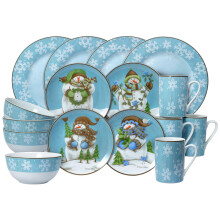 Pfaltzgraff 5193411 Evergreen Ernie Dinnerware Set, Porcelain, Blue, White