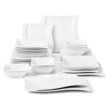 MALACASA Dinner Sets, 26-Piece Square Plates and Bowls Set Porcelain Dinnerware Set with 6 Piece Dinner Plates/Dessert Plates/Soup Plates/Bowls and 2