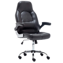 BTEXPERT Swivel Adjustable Black Home Office Gaming Chair, Executive Flip up Arms with Lumbar Support Headrest PU Leather Executive High Back for DEK