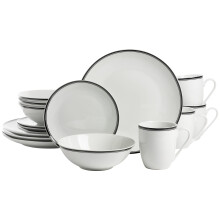 10 Strawberry Street Caf? Stripe 16 Piece Coupe Dinnerware Set, Black