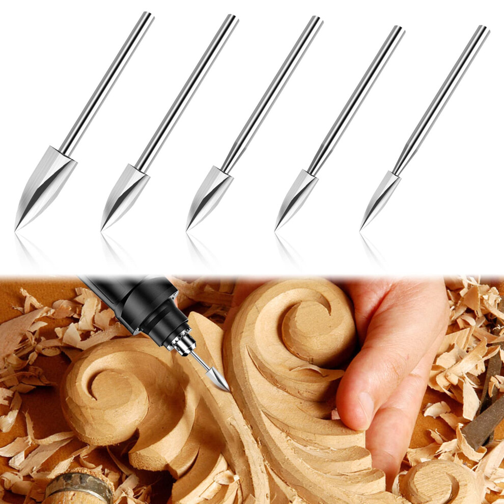 5 PCS Wood Carving Drill Bits Set Wood Engraving Drill Bits Rotary Tool Wood Carving Set with 1/8? Shank Durable Carbide Burr Set for Fine Woodworking