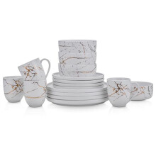 Stone Lain Modern Splash Exquisite Fine China Dinnerware Set, 16 Piece - Service for 4, White & Gold