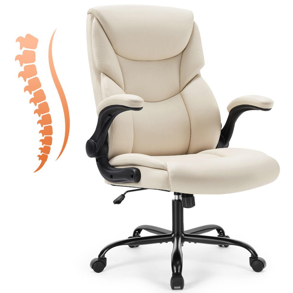 Sweetcrispy Computer Gaming Chair, Ergonomic High Back Heavy Duty Task Desk Office Chairs with Wheels, Flip-up Arms, Adjustable Height, PU Leather,