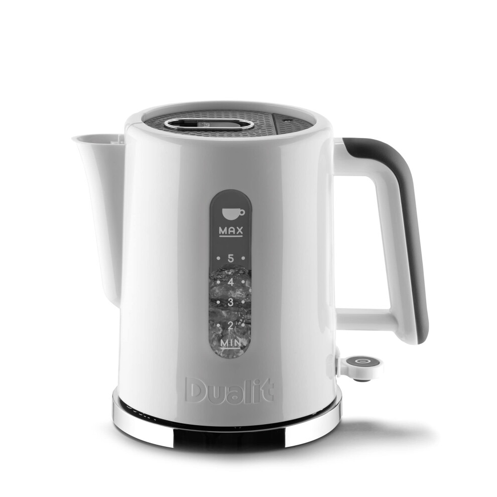 Dualit Studio Kettle | 1.5L 2.4KW Jug Kettle in White with Polished Trim | Dual Measuring Windows | Fast Boiling BPA Free Kettle | Patented Sure Pour